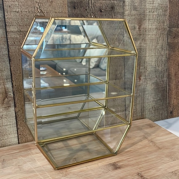 Vintage brass and beveled glass curio cabinet - Picture 1 of 9